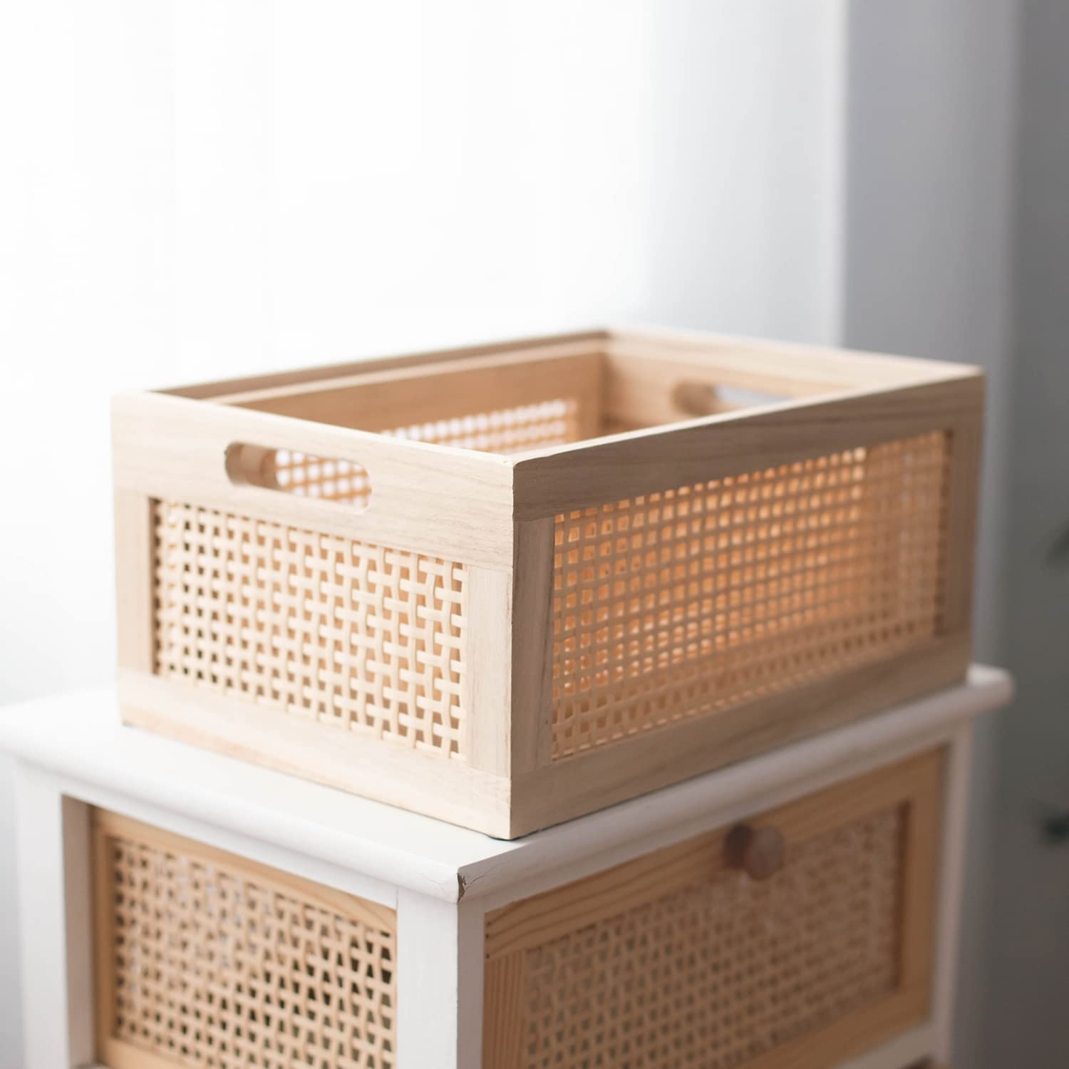 Hdkj Desktop Storage Basket, Sundry Office Drawer Storage Box, Wood Frame Storage Basket. (Rectangle-B-Set2)